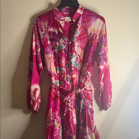 Ciebon Dresses & Skirts - Ciebon Bright Fuchsia Floral Button-Front Midi Dress with Tie Waist